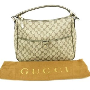 Gucci GG Supreme Shoulder Bag In Beige Coated Canvas And Metallic